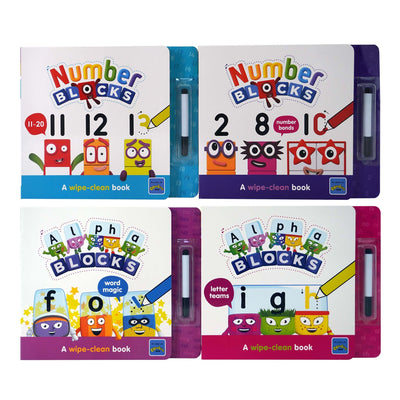 Numberblocks And Alphablocks: Let's Learn Numbers And Letters Set: 4 Wipe-Clean Books With Pens Included