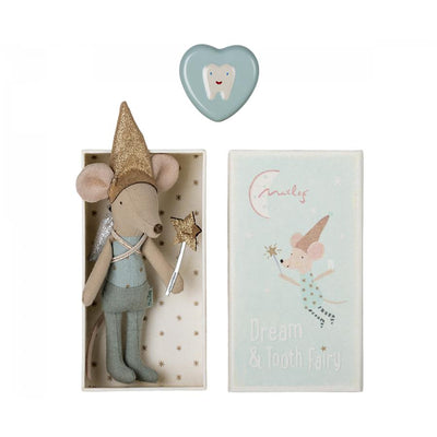 Big Brother Blue Tooth Fairy Mouse in Matchbox-Dollhouse Mice-Maileg-Yes Bebe