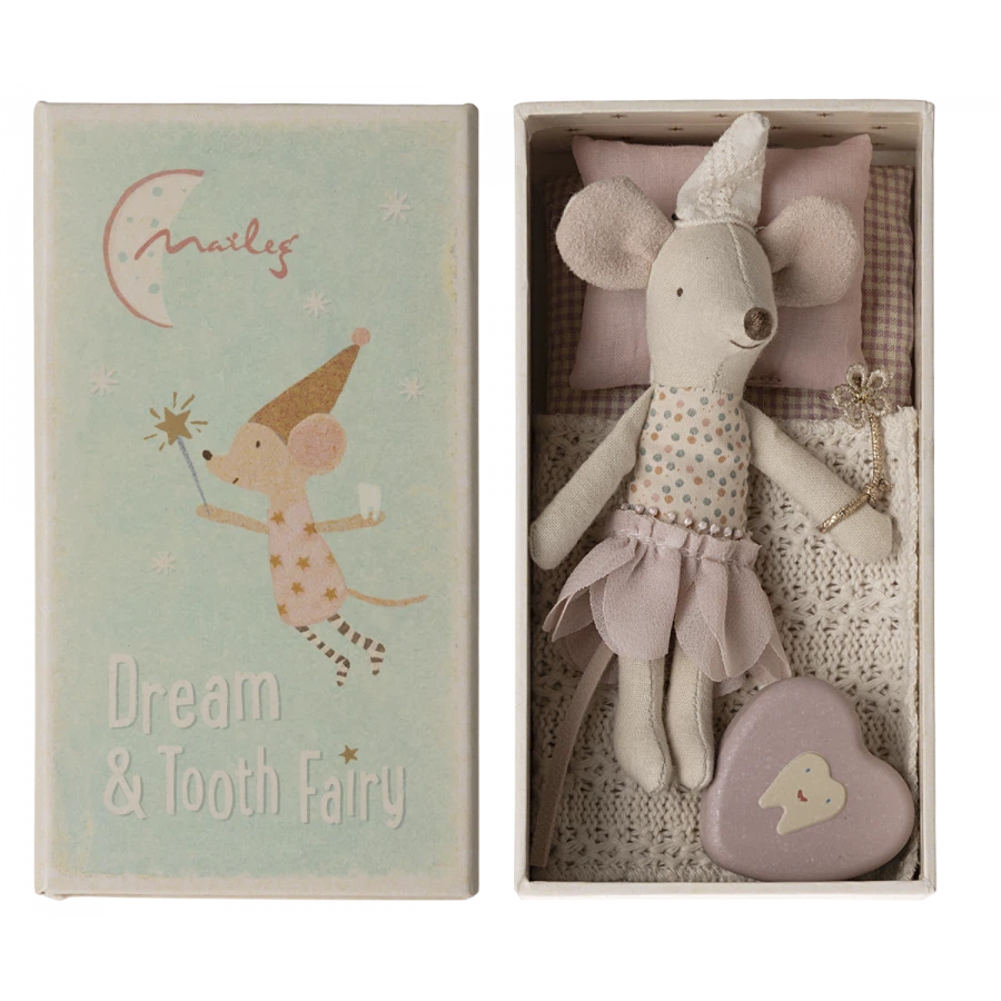 Little Sister Tooth Fairy Mouse in Matchbox-Dollhouse Mice-Maileg-Yes Bebe