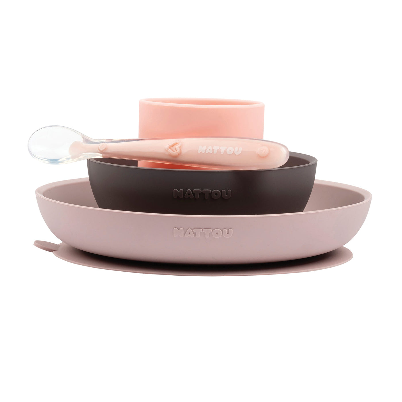 Silicone Tableware 4pc Set-Nattou-Pink-Yes Bebe