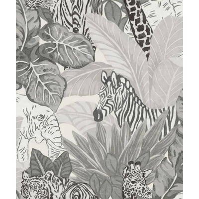 Good Vibes Wallpaper Jungle Animals Grey and Black-Noordwand-Yes Bebe