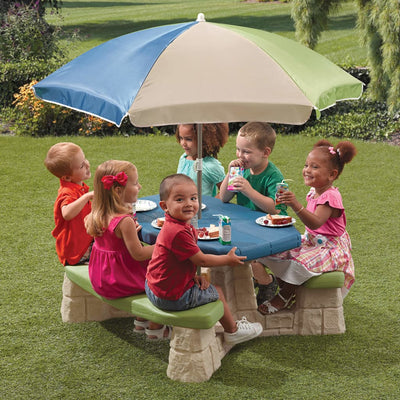 Picnic Table with Umbrella - Aqua-Picnic Benches-Step2-Yes Bebe