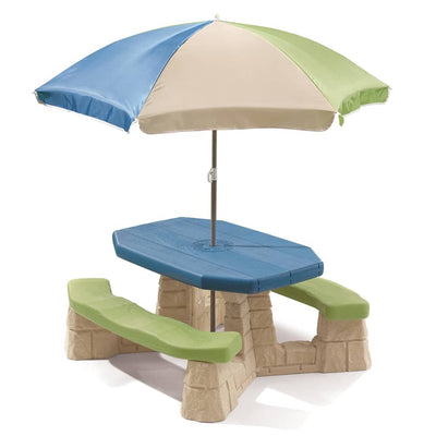 Picnic Table with Umbrella - Aqua-Picnic Benches-Step2-Yes Bebe