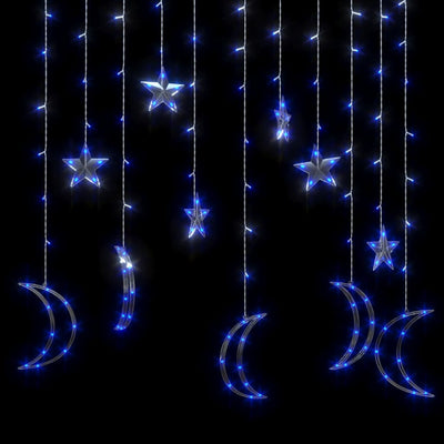 Star and Moon Fairy Lights Remote Control 138 LED Blue-vidaXL-Yes Bebe
