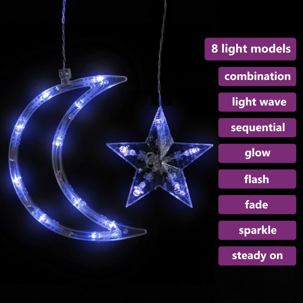 Star and Moon Fairy Lights Remote Control 138 LED Blue-vidaXL-Yes Bebe