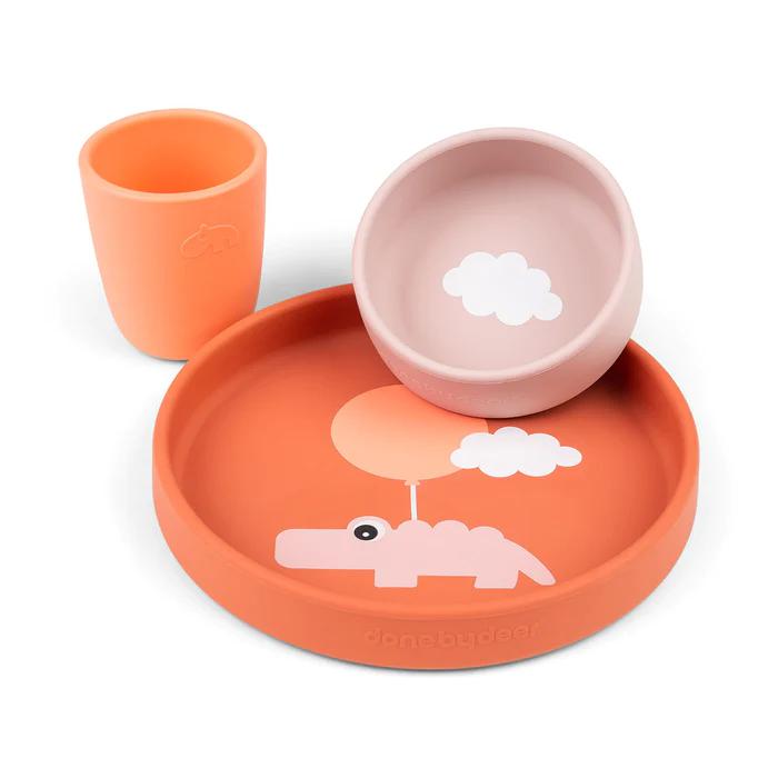 Silicone Dinner Time - Happy Clouds Papaya-Silicone Dinner Sets-Done By Deer-Yes Bebe