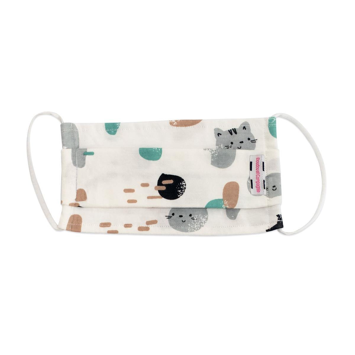 Cotton Children's Mask - Organic White Jersey with Cats - Size Small (4-6 years)