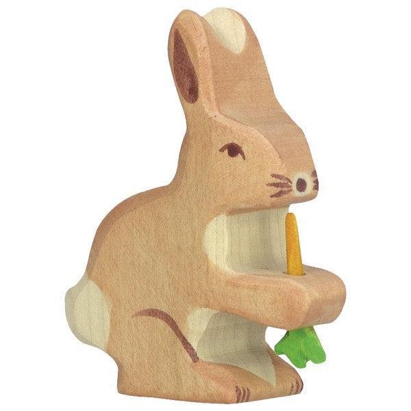 Holztiger Hare with carrot Wooden Figure