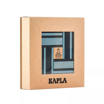 Kapla 40 Coloured Wooden Construction Blocks and Book - Light and Dark Blue