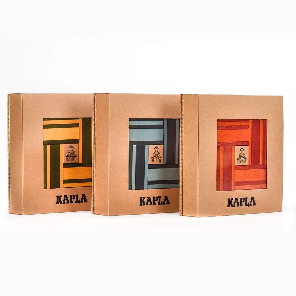 Kapla 40 Coloured Wooden Construction Blocks and Book - Light and Dark Blue