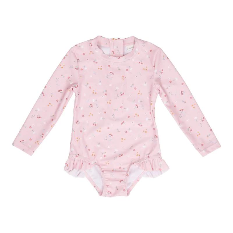 Little Dutch Bathsuit Long Sleeves Ruffles - Little Pink Flowers