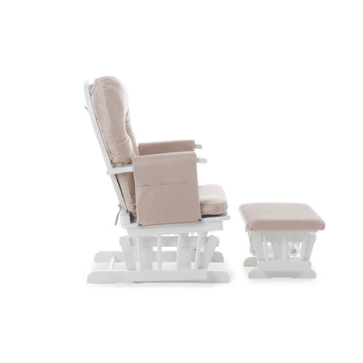 Reclining Glider Chair And Stool White with Sand Cushions