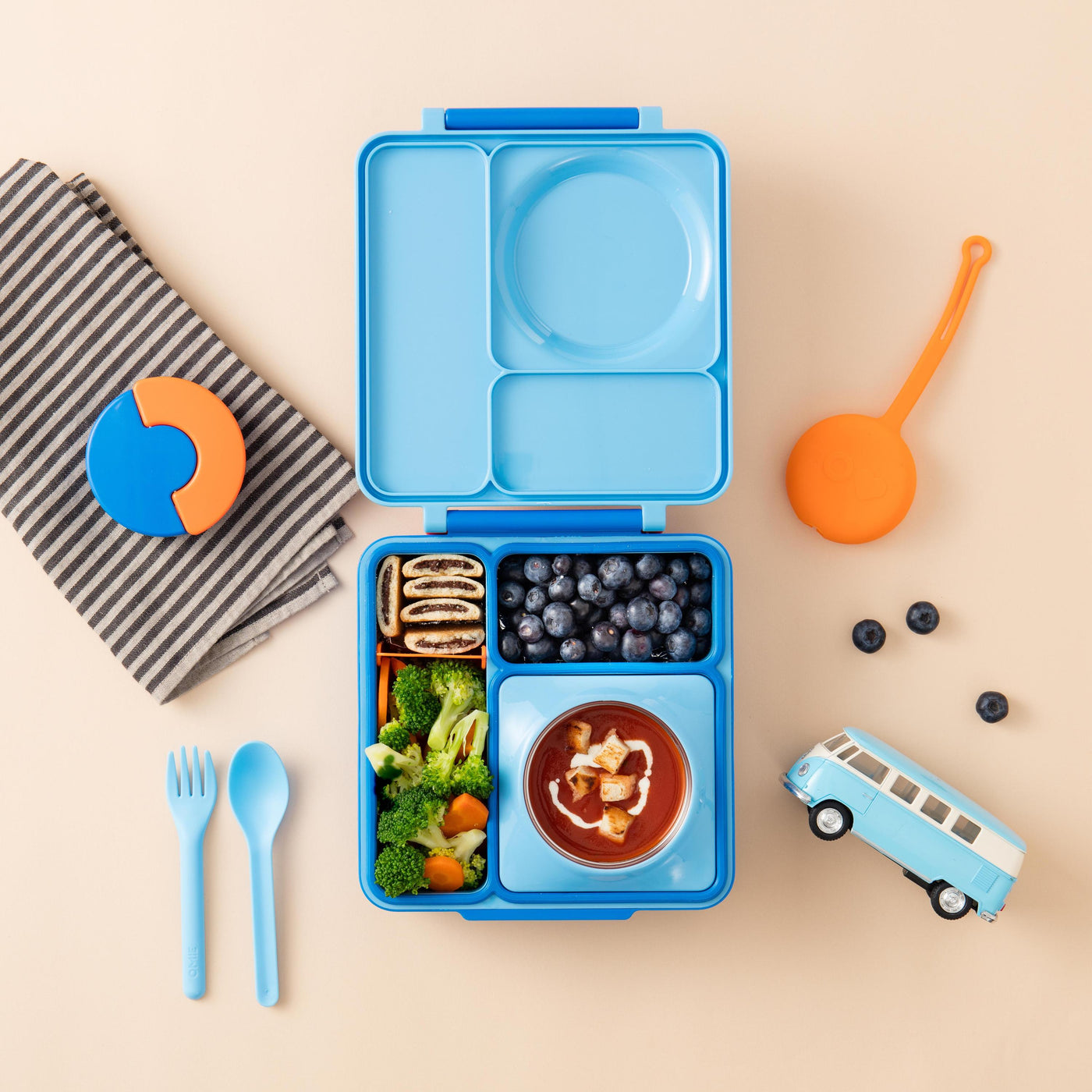 OmieBox - Blue Sky - Bento Box for Kids Insulated Bento Lunch Box with Leak Proof Thermos Food Jar