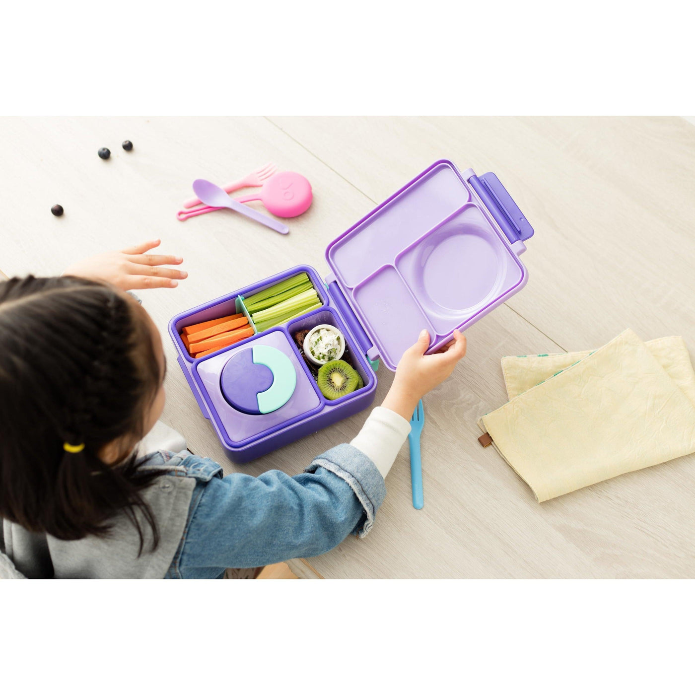 OmieBox - Purple Plum - Bento Box for Kids Insulated Bento Lunch Box with Leak Proof Thermos Food Jar