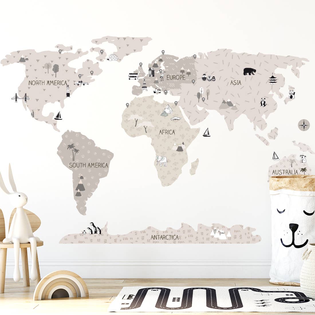 Wall Sticker | World Map Beige Small