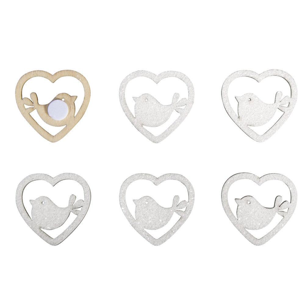 Small Wood Objects - Heart with Bird 2.8cm - Pack of 12