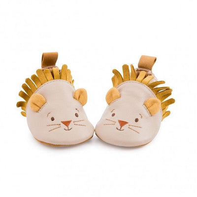 Beige Lion Leather Slippers - Sous Mon Baobab-Baby Shoes-Moulin Roty-Yes Bebe