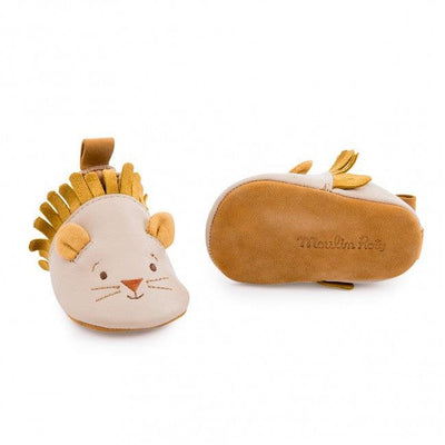 Beige Lion Leather Slippers - Sous Mon Baobab-Baby Shoes-Moulin Roty-Yes Bebe