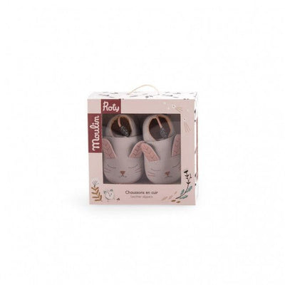 Grey Rabbit Leather Slippers - Après la Pluie-Baby Shoes-Moulin Roty-Yes Bebe