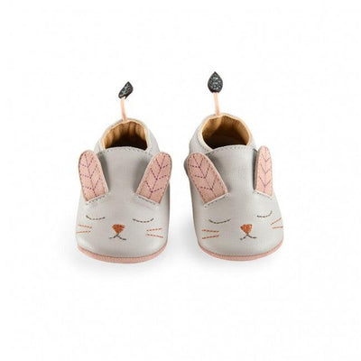 Grey Rabbit Leather Slippers - Après la Pluie-Baby Shoes-Moulin Roty-Yes Bebe