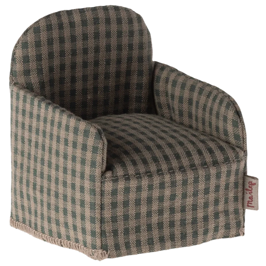 Mouse Chair-Dollhouse Accessories-Maileg-Green Checker-Yes Bebe