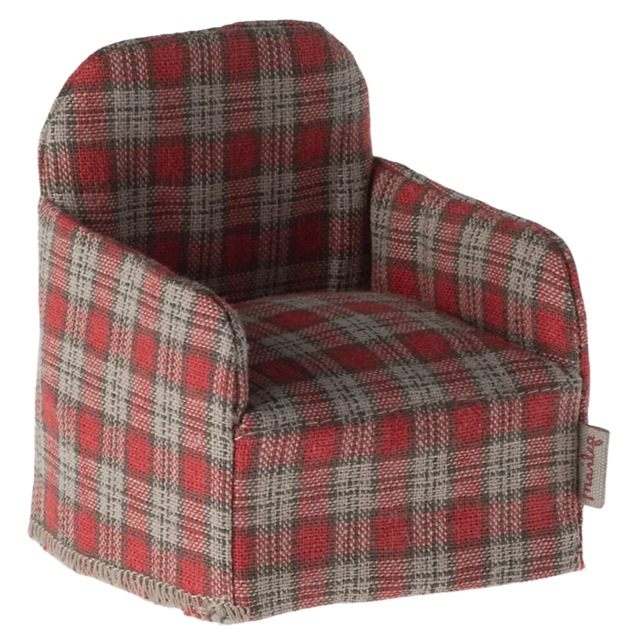 Mouse Chair-Dollhouse Accessories-Maileg-Red Checker-Yes Bebe