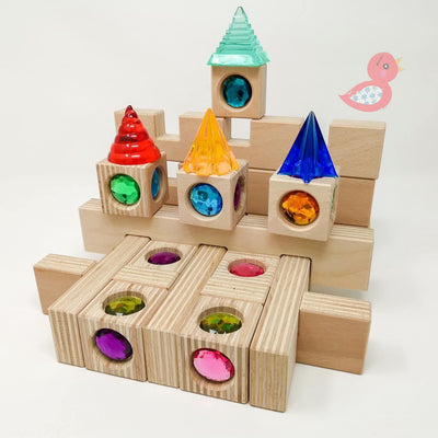 Sun Stones with Wooden Slats in Box - Set of 16-Creative Building Blocks-Regenbogenland-Yes Bebe