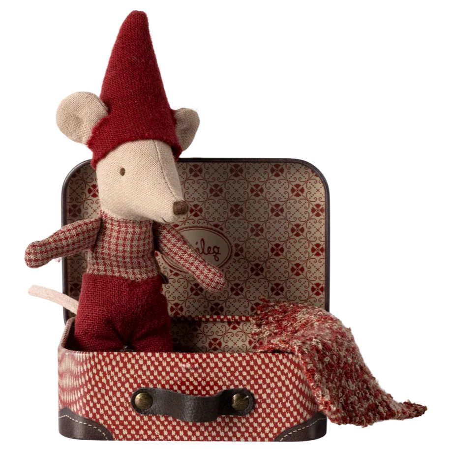 Christmas Baby Mouse in Suitcase-Dollhouse Mice-Maileg-Yes Bebe