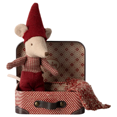 Christmas Baby Mouse in Suitcase-Dollhouse Mice-Maileg-Yes Bebe