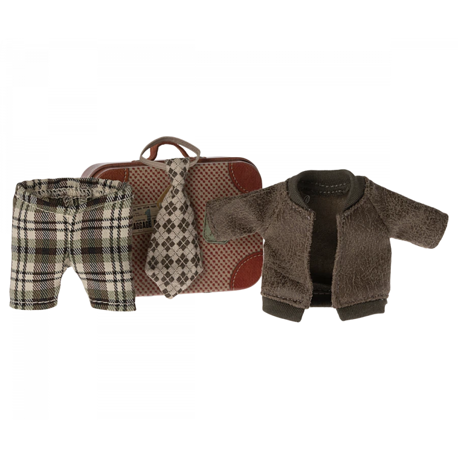 Grandpa Mouse Clothes - Jacket, Pants and Tie in Suitcase