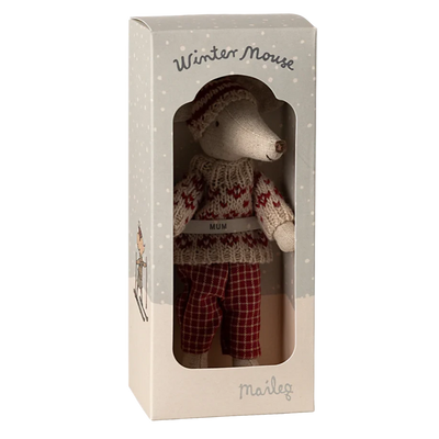 Mum Winter Mouse with Ski Set-Dollhouse Mice-Maileg-Yes Bebe