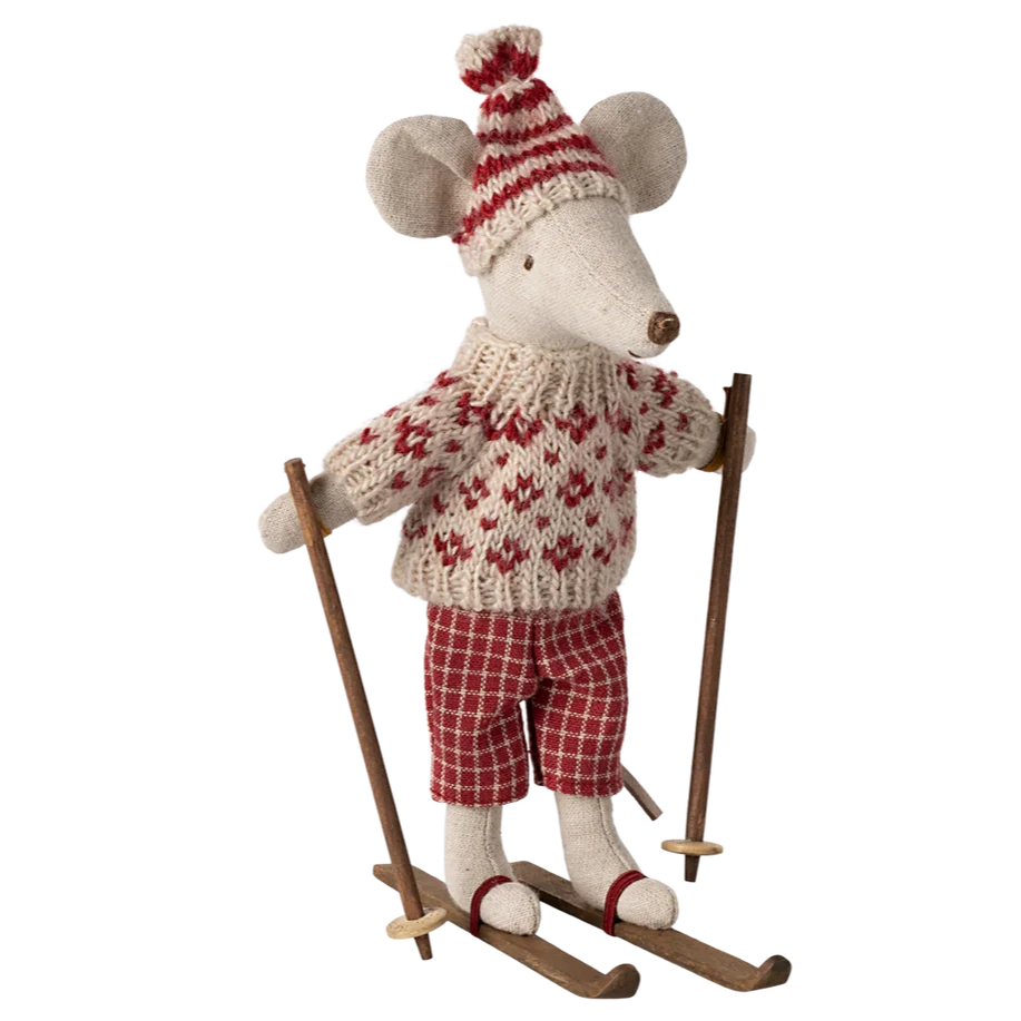 Mum Winter Mouse with Ski Set-Dollhouse Mice-Maileg-Yes Bebe