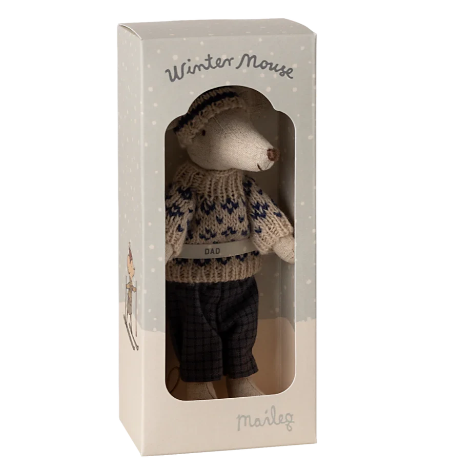 Dad Winter Mouse with Ski Set-Dollhouse Mice-Maileg-Yes Bebe