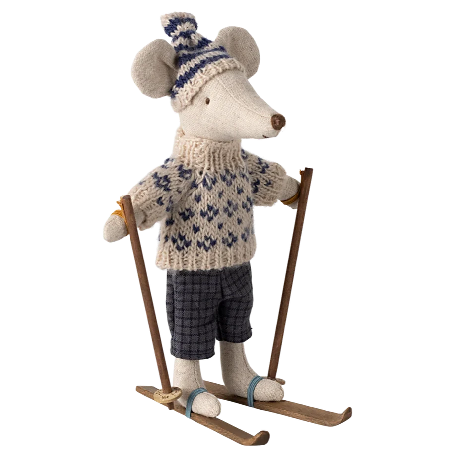 Dad Winter Mouse with Ski Set-Dollhouse Mice-Maileg-Yes Bebe