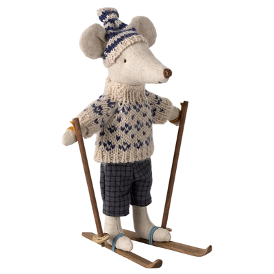 Dad Winter Mouse with Ski Set-Dollhouse Mice-Maileg-Yes Bebe