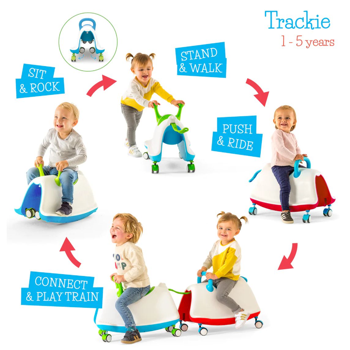 Trackie 4 in 1 Rocker and Riding Toy - Blue Red