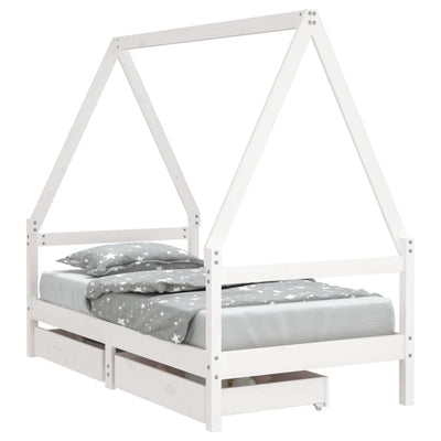Kids Solid Wood Pine Bed Frame with Drawers
