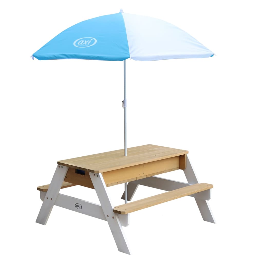 Sand & Water Picnic Table Nick with Umbrella - Brown & White-Sand & Water Tables-AXI-Yes Bebe