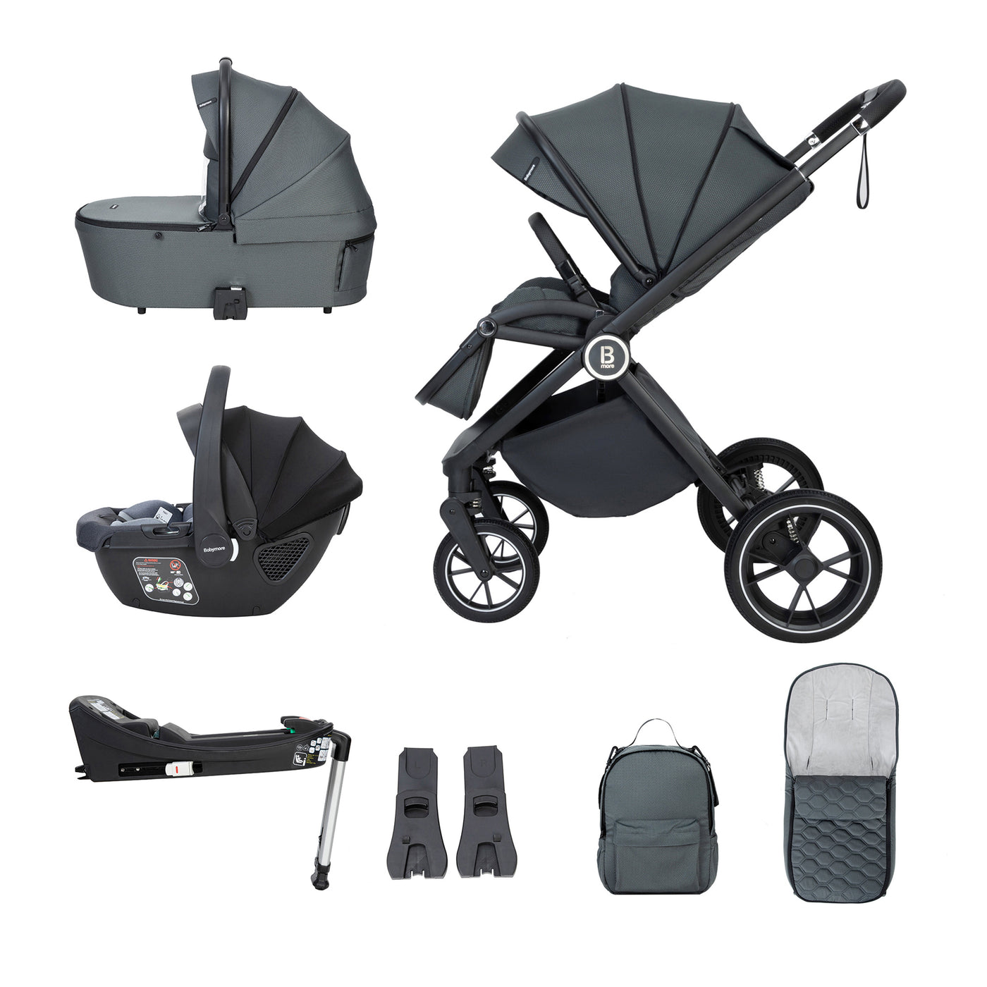 Babymore Kai Travel System Coco with Base-Pushchairs & Prams-Babymore-Forest Grey-Yes Bebe