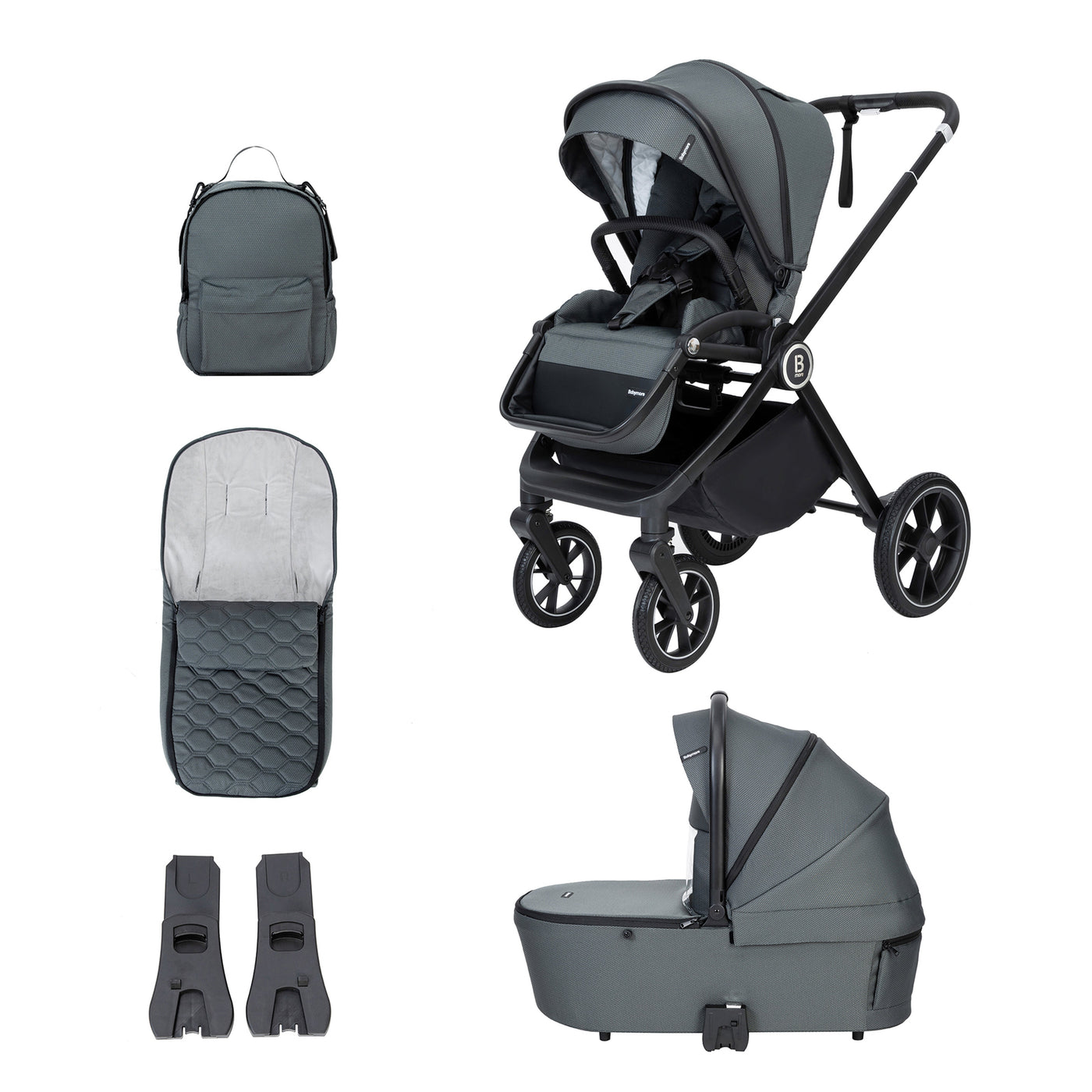 Kai Pram Pushchair-Pushchairs & Prams-Babymore-Forest Grey-Yes Bebe