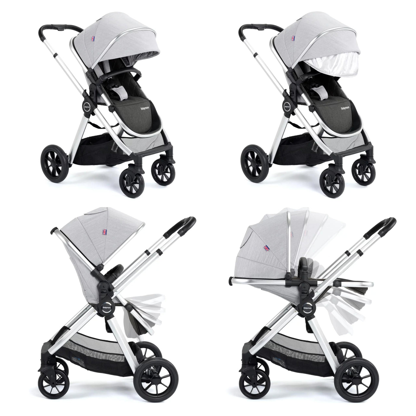 Memore V2 Pram Pushchair 11 Piece – Silver-Pushchair-Babymore-Yes Bebe