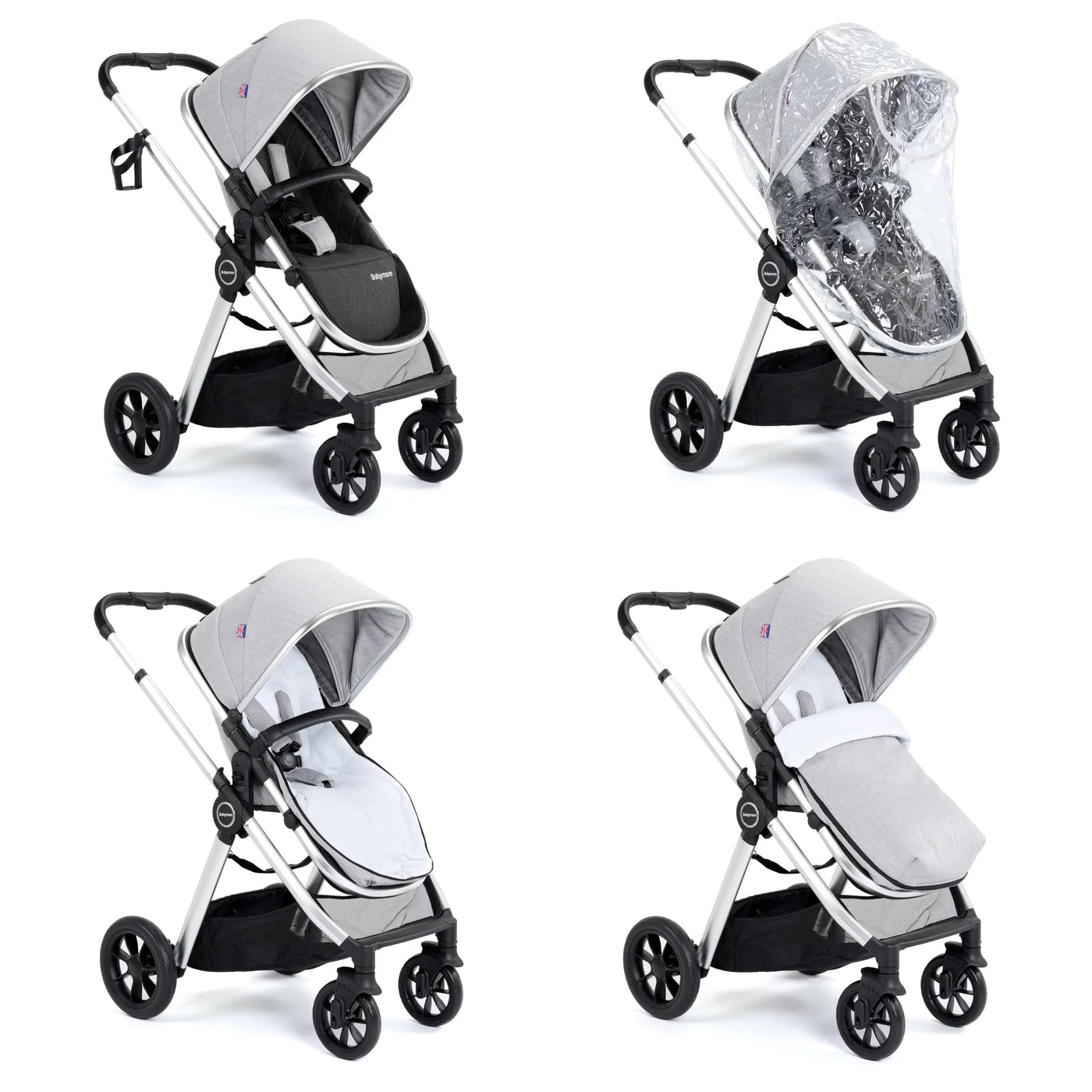 Memore V2 Pram Pushchair 11 Piece – Silver-Pushchair-Babymore-Yes Bebe