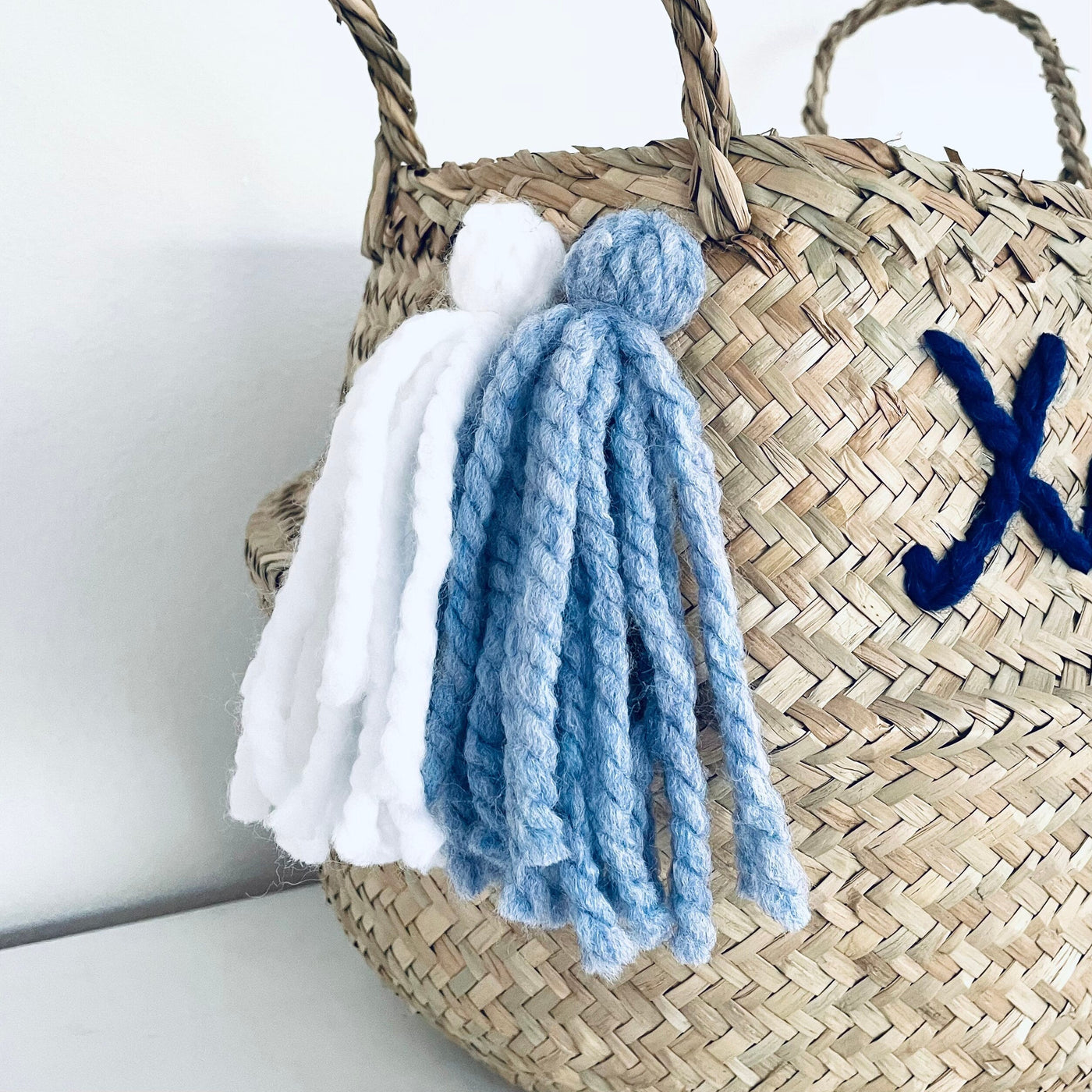 Blue Personalised Tassel Name Basket - Large (Copy) (Copy)-Basket-Bellybambino-Yes Bebe