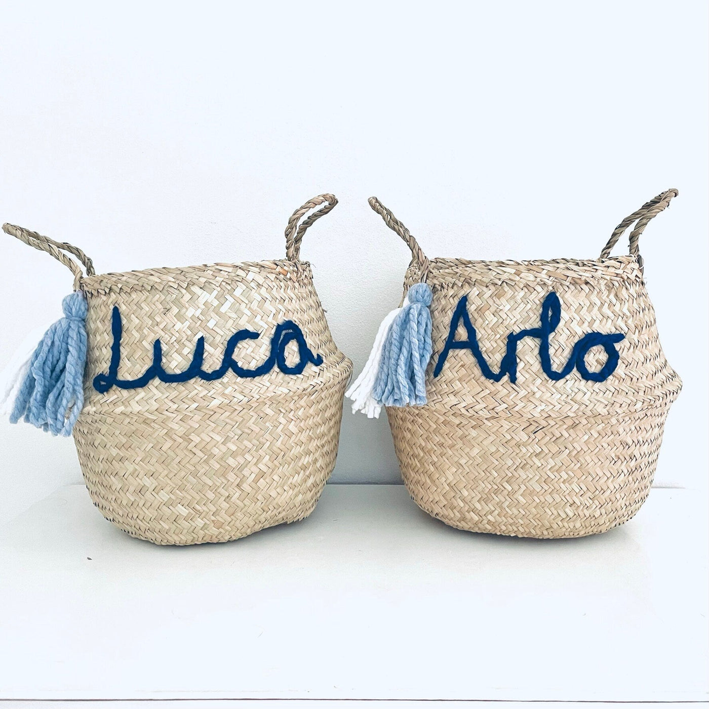 Blue Personalised Tassel Name Basket - Large (Copy) (Copy)-Basket-Bellybambino-Yes Bebe