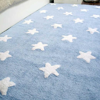 Stars Washable Rug Blue - White