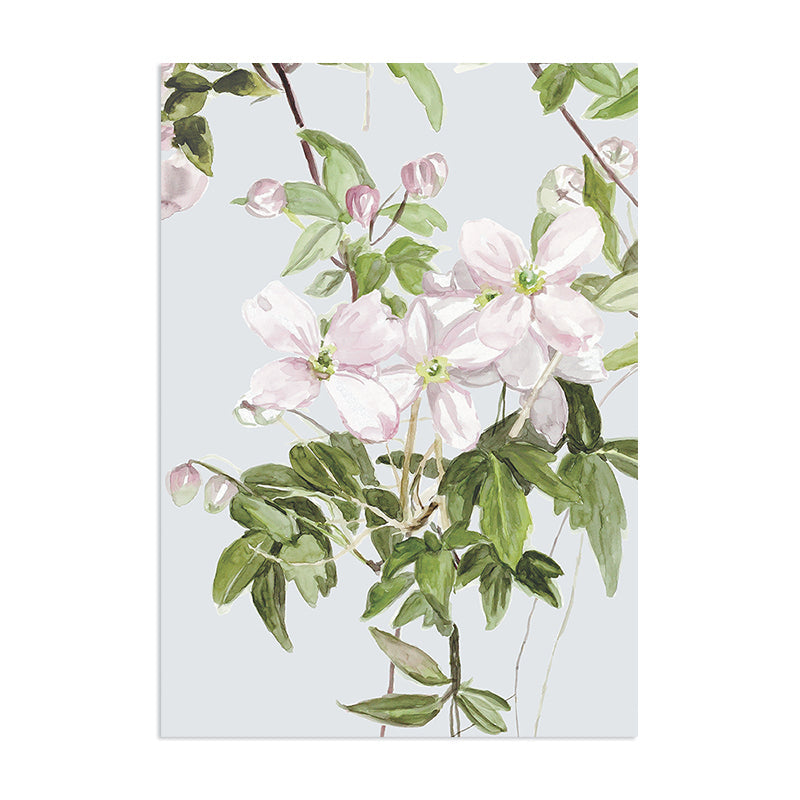 Classic Clematis Mural Wallpaper - Dusty Blue