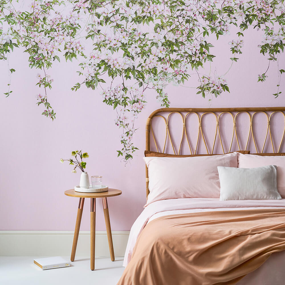 Classic Clematis Mural Wallpaper - Pink