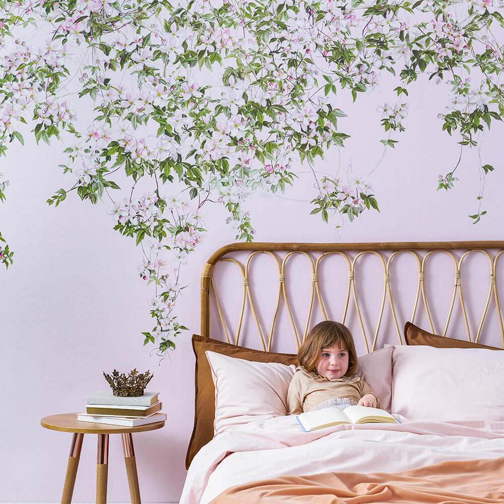 Classic Clematis Mural Wallpaper - Pink