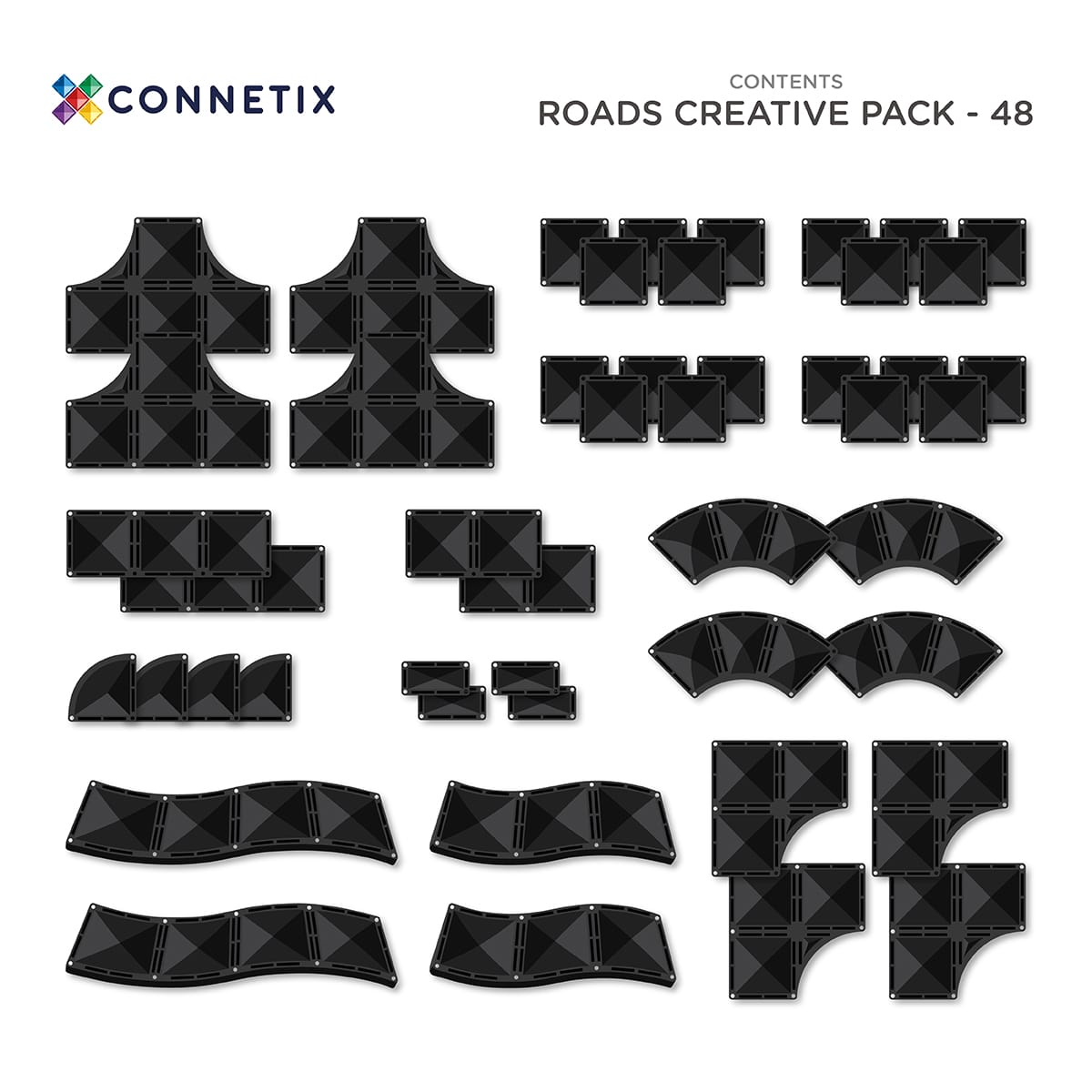 Magnetic Tiles Creative Roads Pack - 48 Pieces-Magnetic Tiles-Connetix-Yes Bebe