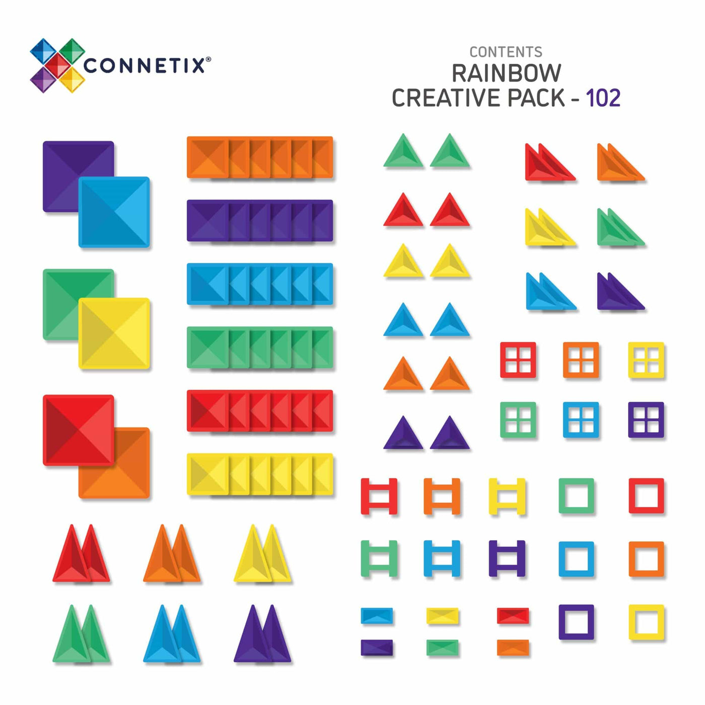 Magnetic Tiles Rainbow Creative Pack - 102 Pieces-Magnetic Tiles-Connetix-Yes Bebe